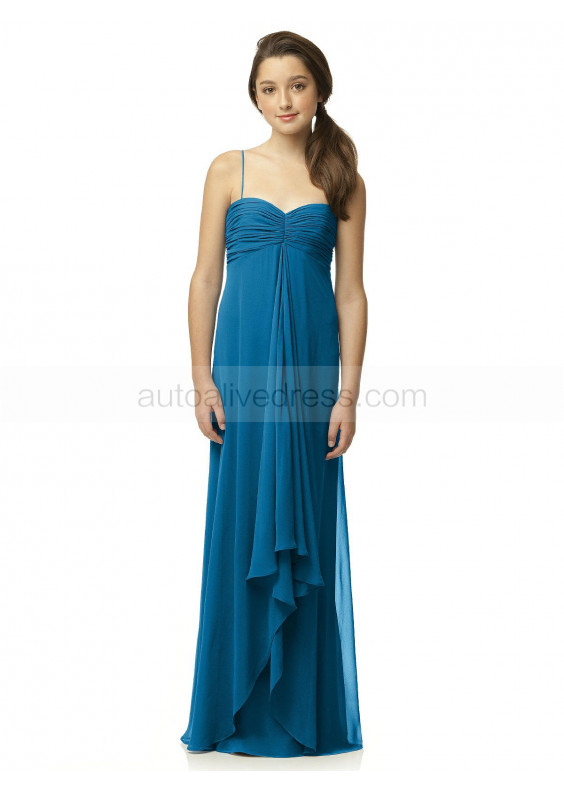 Spaghetti Straps Ocean Blue Chiffon Boho Beach Junior Bridesmaid Dress